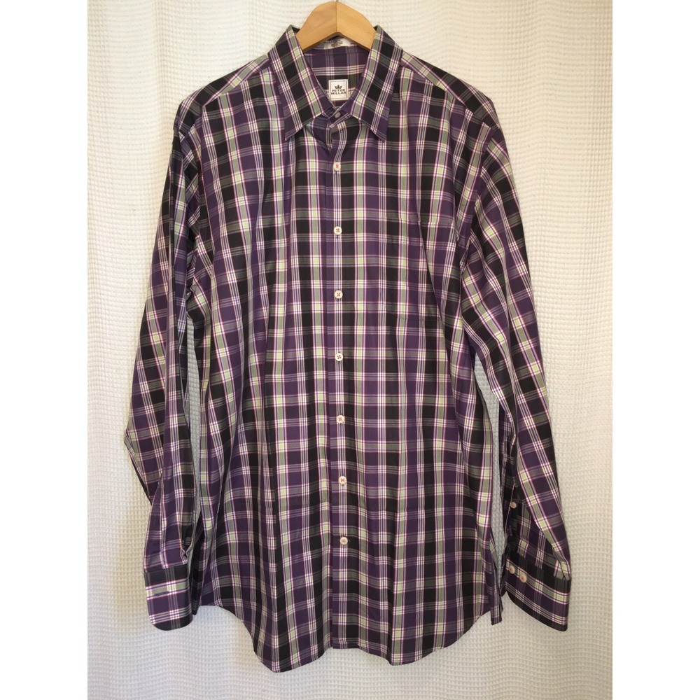 Peter Millar Button Down Shirt Mens Large Plaid Purple Green Cotton